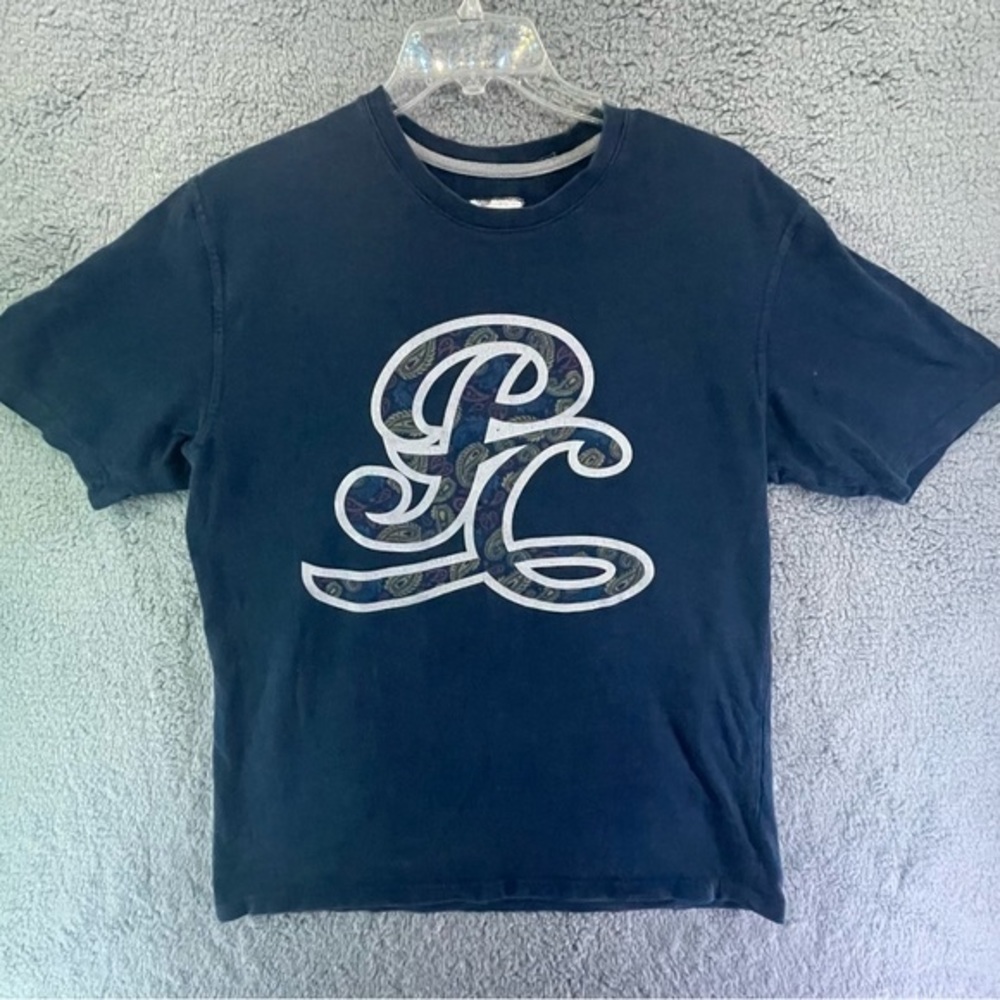 Play Cloths Running Jack Navy Short Sleeve Men's XL Paisley‎ Cursive Logo Design